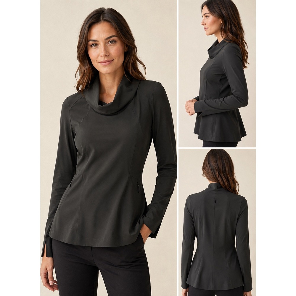 Elm Design Icelandic Black Cowl Neck Long Sleeve Tunic Top Size 1 Minimalist
